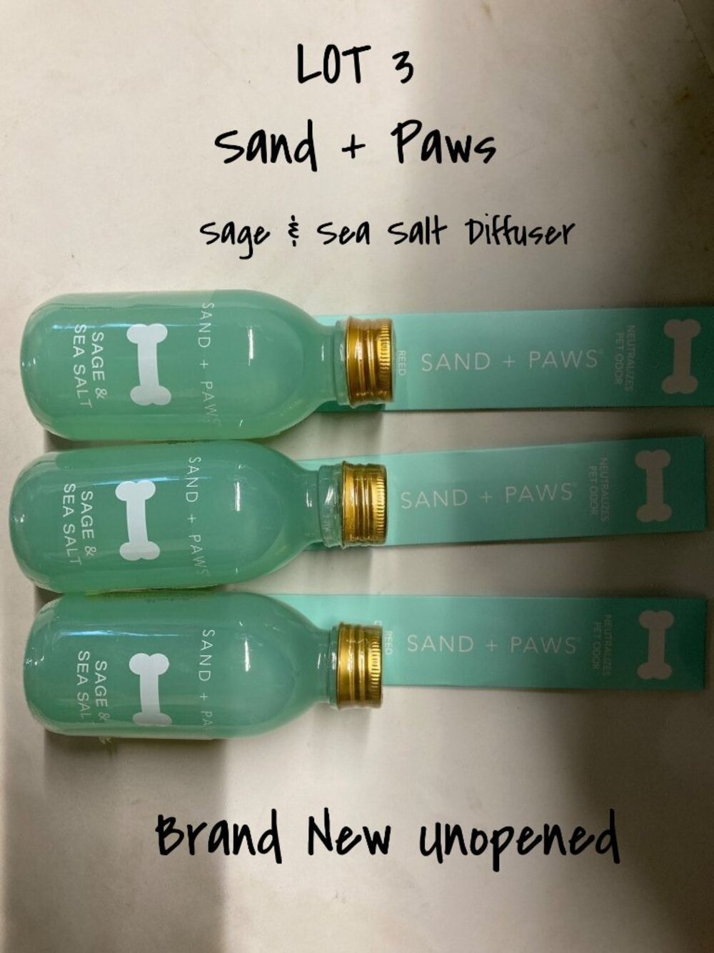 Sand + Paws Sage & Sea Salt Diffuser Set of 3 - Pet Odor Neutralizer Brand New